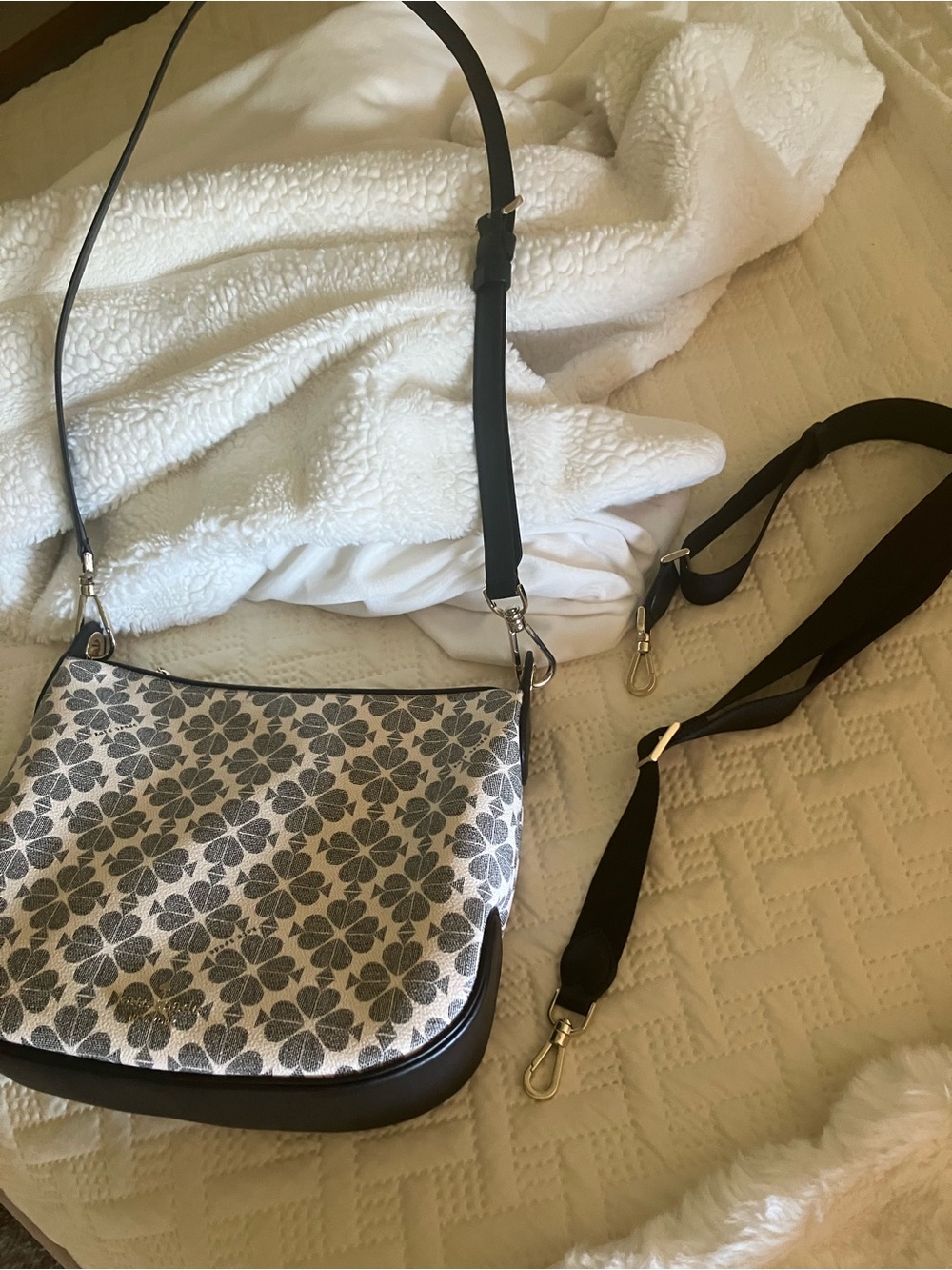 kate spade White and Black Floral Crossbody Bag